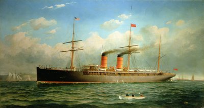翁布里亚号（R.M.S. Umbria）库纳尔德邮轮在纽约东河布鲁克林高地附近海域航行 作者 弗雷德·潘辛