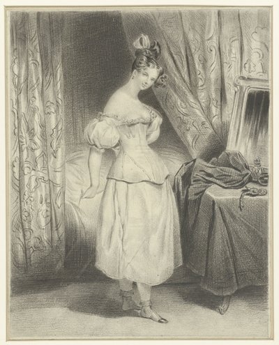 年轻女子在卧室解开紧身胸衣的扣子 作者 弗雷德里克·布肖（Frederic Bouchot）