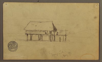 绘画，《哨所上的小屋》，厄瓜多尔瓜亚基尔，1857 年 5 月 作者 弗雷德里克·埃德温·丘奇