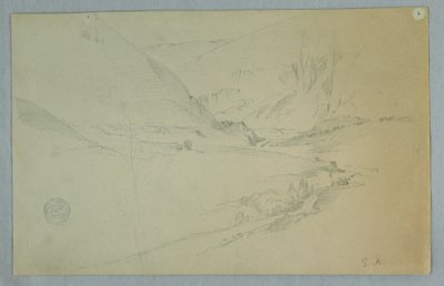 素描，安第斯山谷与蜿蜒溪流，哥伦比亚或厄瓜多尔，1857 年 作者 弗雷德里克·埃德温·丘奇
