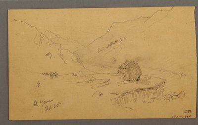 素描，有房屋的海湾，背后的山脉，1868 年 1 月 作者 弗雷德里克·埃德温·丘奇