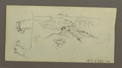 素描，骆驼蹄、树丛和山谷，可能创作于 1868 年 作者 弗雷德里克·埃德温·丘奇