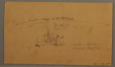 绘图，城堡，尖塔，帆船，房屋，1868 年 5 月 作者 弗雷德里克·埃德温·丘奇