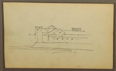 素描，教堂，塔楼；背面：独木舟上的人物，植物素描，1857 年 作者 弗雷德里克·埃德温·丘奇