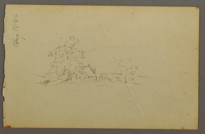 绘图，远处的农场建筑，1844 年 作者 弗雷德里克·埃德温·丘奇