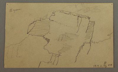 绘图，阿拉伯也门山谷：  岩壁，1868 年 2 月 20 日 作者 弗雷德里克·埃德温·丘奇