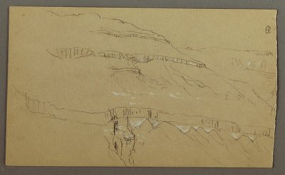 绘图，阿拉伯也门山谷：上部类似一排柱子的岩壁，1868 年 2 月 20 日 作者 弗雷德里克·埃德温·丘奇