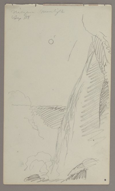 素描，月光下的瀑布，1858 年 作者 弗雷德里克·埃德温·丘奇