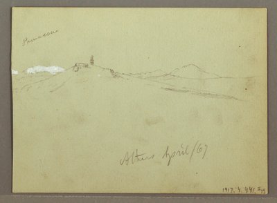 素描，羊群和牧羊人，白雪覆盖的山脉，1869 年 4 月 作者 弗雷德里克·埃德温·丘奇