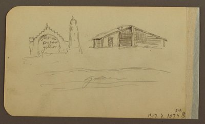 素描，花园，房屋，库奥特拉；背面：教堂，谷仓，库奥特拉，1885 年 2 月 作者 弗雷德里克·埃德温·丘奇