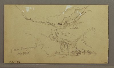 绘图，冰川、桥梁和房屋，1868 年 9 月 作者 弗雷德里克·埃德温·丘奇