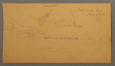 素描、海港、帆船、山峦，1859 年 6 月 21 日 作者 弗雷德里克·埃德温·丘奇
