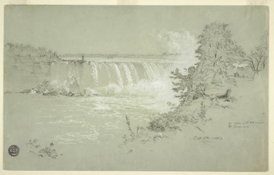 绘图，加拿大银行的马蹄瀑布和山羊岛，1856 年 10 月 6 日 作者 弗雷德里克·埃德温·丘奇