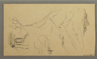 绘图，房屋，桥梁，城堡，屋顶，1868 年 8 月 作者 弗雷德里克·埃德温·丘奇