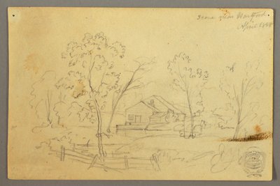 绘画，溪边林中小屋，1845 年 4 月 作者 弗雷德里克·埃德温·丘奇