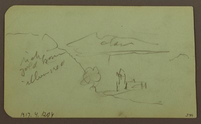 素描，风景，托卢卡；背面：山，教堂，1883 年 作者 弗雷德里克·埃德温·丘奇