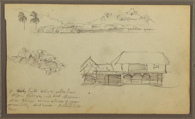 素描、风景、树梢、房屋、1857 年 作者 弗雷德里克·埃德温·丘奇