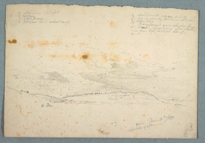 素描，《哈德逊河谷的风景》；背面：带树廊的教堂素描，1870 年 6 月 14 日 作者 弗雷德里克·埃德温·丘奇