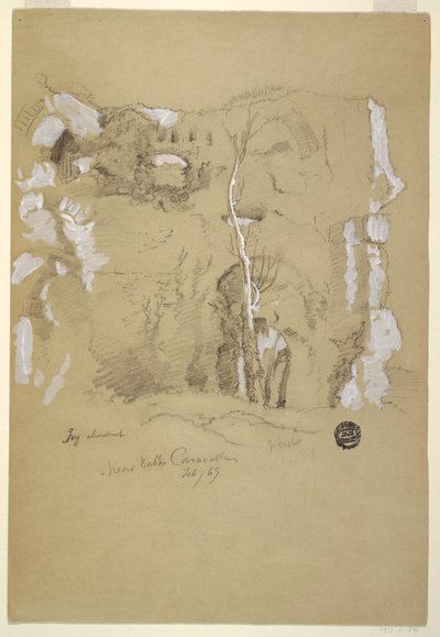 素描，罗马卡拉卡拉浴场附近的风景，1869 年 2 月 作者 弗雷德里克·埃德温·丘奇