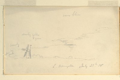 素描，带风车的风景，1858 年 7 月 29 日 作者 弗雷德里克·埃德温·丘奇