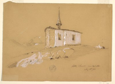 素描，"贝尔阿尔普附近的小教堂"，瑞士伯尔尼阿尔卑斯山，1868 年 8 月 28 日 作者 弗雷德里克·埃德温·丘奇