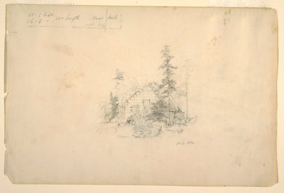 绘图，树木环绕的小木屋，1844 年 7 月 作者 弗雷德里克·埃德温·丘奇