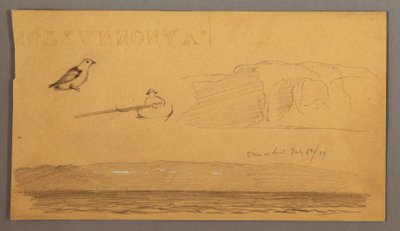 素描，船上的人、鸟、悬崖、海岸，1859 年 7 月 6 日 作者 弗雷德里克·埃德温·丘奇