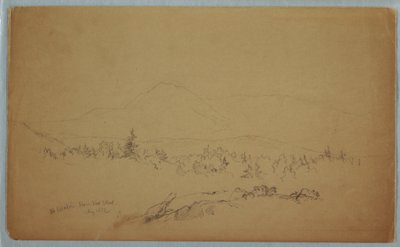 素描，"从西部看卡塔丁山"[向西眺望卡塔丁山]，1852 年 8 月 作者 弗雷德里克·埃德温·丘奇