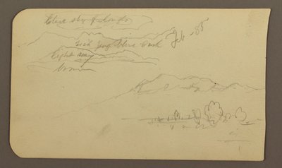 素描，山脉，库奥特拉，教堂；背面：卧马，风景注释，1885 年 2 月 作者 弗雷德里克·埃德温·丘奇