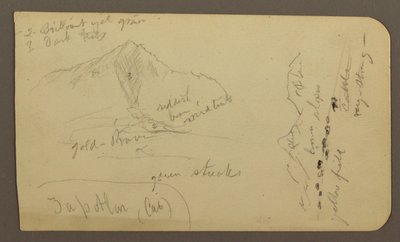 素描，山，萨博特兰；背面：山坡树林，奎策奥湖，1885 年 1 月 作者 弗雷德里克·埃德温·丘奇