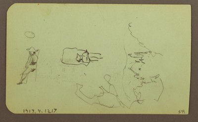 素描，山，教堂；背面：人物，教堂，1883 年 作者 弗雷德里克·埃德温·丘奇