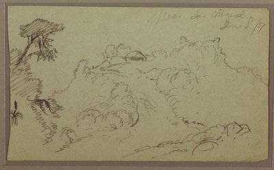 素描，厄瓜多尔圣米格尔附近；背面：未完成的山地素描，1857 年 6 月 2 日 作者 弗雷德里克·埃德温·丘奇