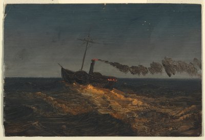 图画，黄昏中的桨式蒸汽船，约 1853 年 作者 弗雷德里克·埃德温·丘奇