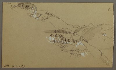绘图，阿拉伯埃尔耶门山谷草图的右侧部分：远景，1868 年 2 月 20 日 作者 弗雷德里克·埃德温·丘奇