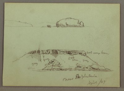 素描，海岸线前的岩石，海岸线旁的岩石悬崖，1869 年 4 月 作者 弗雷德里克·埃德温·丘奇