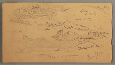 素描，尖锐的山峰，多云的天空，1874 年 6 月 作者 弗雷德里克·埃德温·丘奇