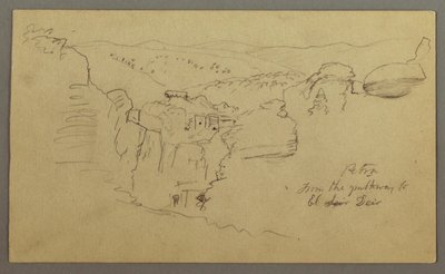 素描，草图。Khirbet en Wasara "佩特拉/通往埃尔代尔的通道 "景观，可能创作于 1868 年 2 月 26 日 作者 弗雷德里克·埃德温·丘奇
