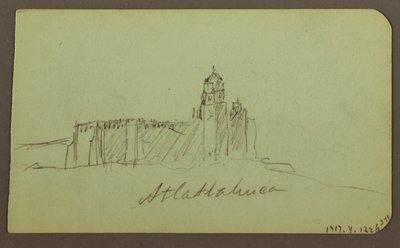 素描，《帕茨夸罗素描》；背面：阿特拉塔胡卡教堂，1883 年 作者 弗雷德里克·埃德温·丘奇