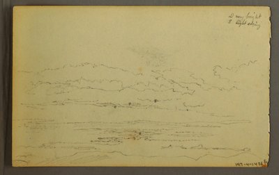 素描，低矮山丘后的夕阳，1845 年 作者 弗雷德里克·埃德温·丘奇