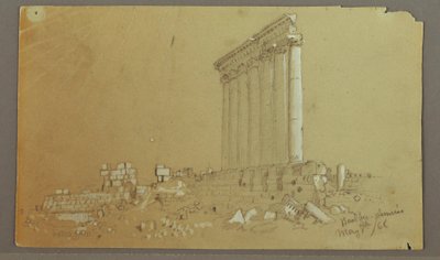 绘图，日出时的朱庇特神庙，巴勒贝克，1868 年 5 月 7 日 作者 弗雷德里克·埃德温·丘奇