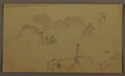 素描，树木，人物，房屋 林斯特德，1865 年 5 月 作者 弗雷德里克·埃德温·丘奇