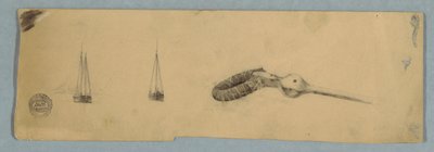 绘图，双桅船起锚和装置轴，1850-51 年 作者 弗雷德里克·埃德温·丘奇