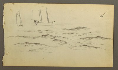 绘画，两艘帆船，波浪，可能创作于 1860 年 作者 弗雷德里克·埃德温·丘奇