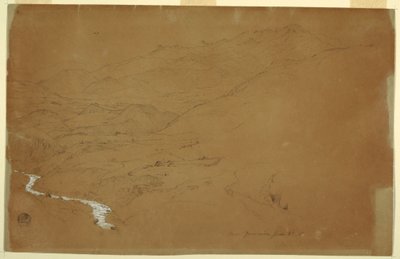 绘画，厄瓜多尔瓜兰达附近有溪流和房屋的山谷，1857 年 6 月 4 日 作者 弗雷德里克·埃德温·丘奇