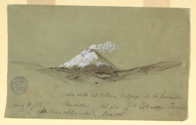 绘图，1853 年 8 月 30 日从厄瓜多尔圣安东尼奥庄园拍摄的科塔帕希火山景观 作者 弗雷德里克·埃德温·丘奇