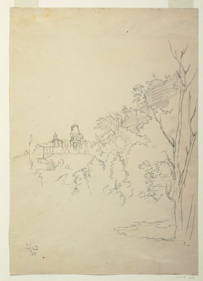 素描，纽约哈德逊的奥拉纳风景，艺术家的家，约 1872 年 作者 弗雷德里克·埃德温·丘奇