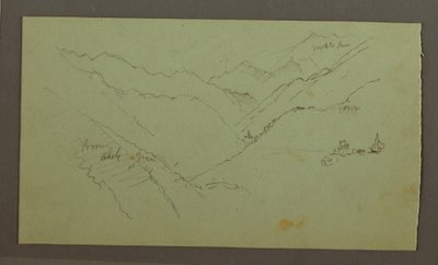 素描，村庄和陡峭的山谷（阿尔卑斯山），1868-69 年 作者 弗雷德里克·埃德温·丘奇