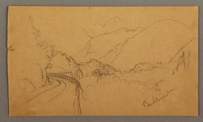 绘图，蜿蜒的山谷之路，房屋，可能创作于 1868 年 作者 弗雷德里克·埃德温·丘奇