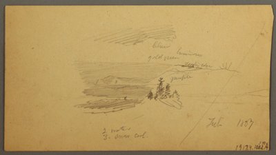素描，山顶树林，丘陵山谷，太阳，1866 年 1 月 作者 弗雷德里克·埃德温·丘奇