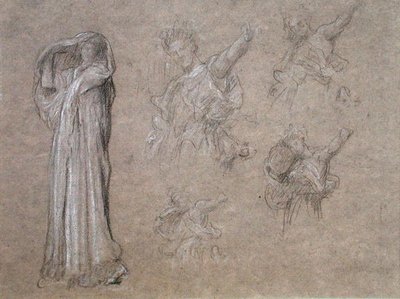 Bacchante》的研究，约1892年（灰纸上的粉笔和木炭）。 作者 弗雷德里克·莱顿